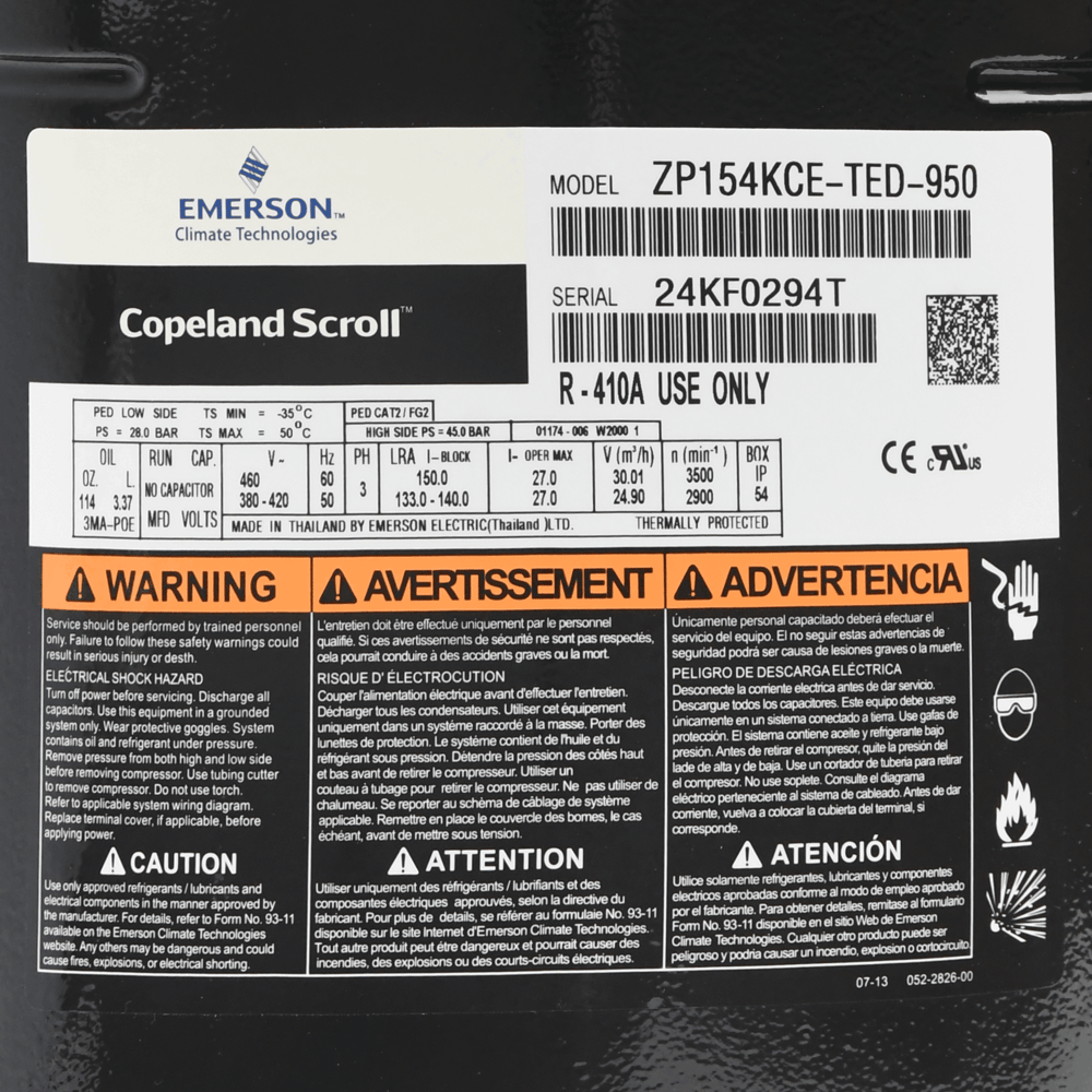 Copeland Compressor ZP154KCE-TED-950